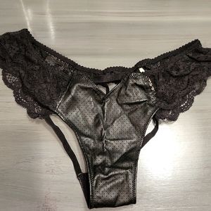 NWT.. Victoria's Secret "leather" & lace black. Cheekini panties